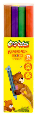 Набор цветных карандашей Каляка-Маляка Jumbo Мишки 12 цветов, с точилкой, утолщенный грифель 4мм, 2/3 станд. длины, фигурная форма, пластик